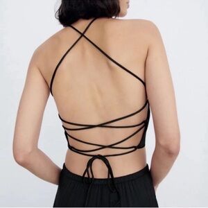 Zara Chic Black Strappy Backless Dress S